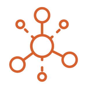 orange icon of circles linked by lines