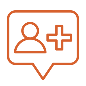 speech bubble with person icon and a plus symbol inside 