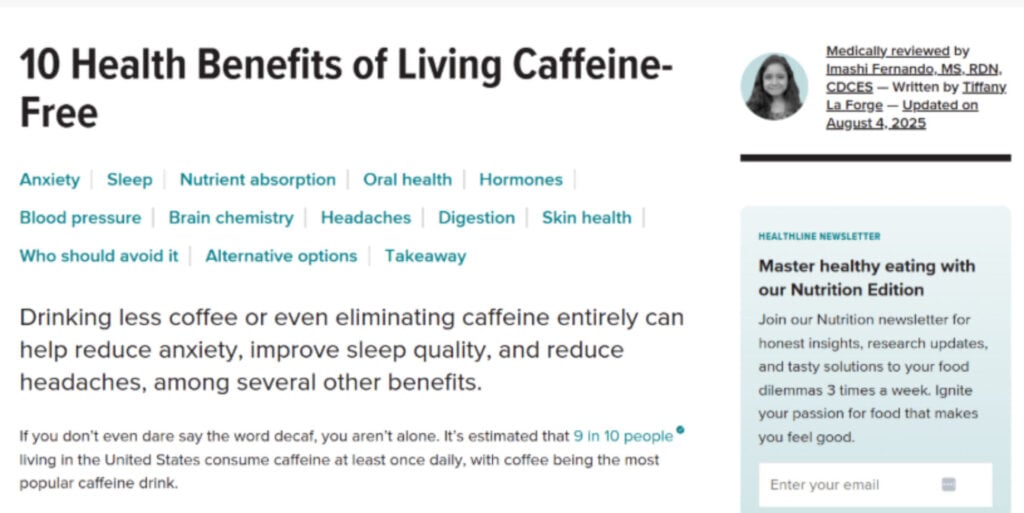 Screenshot of Healthline website