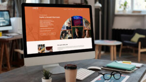 Computer monitor showing the top section of the Yawn website home page
